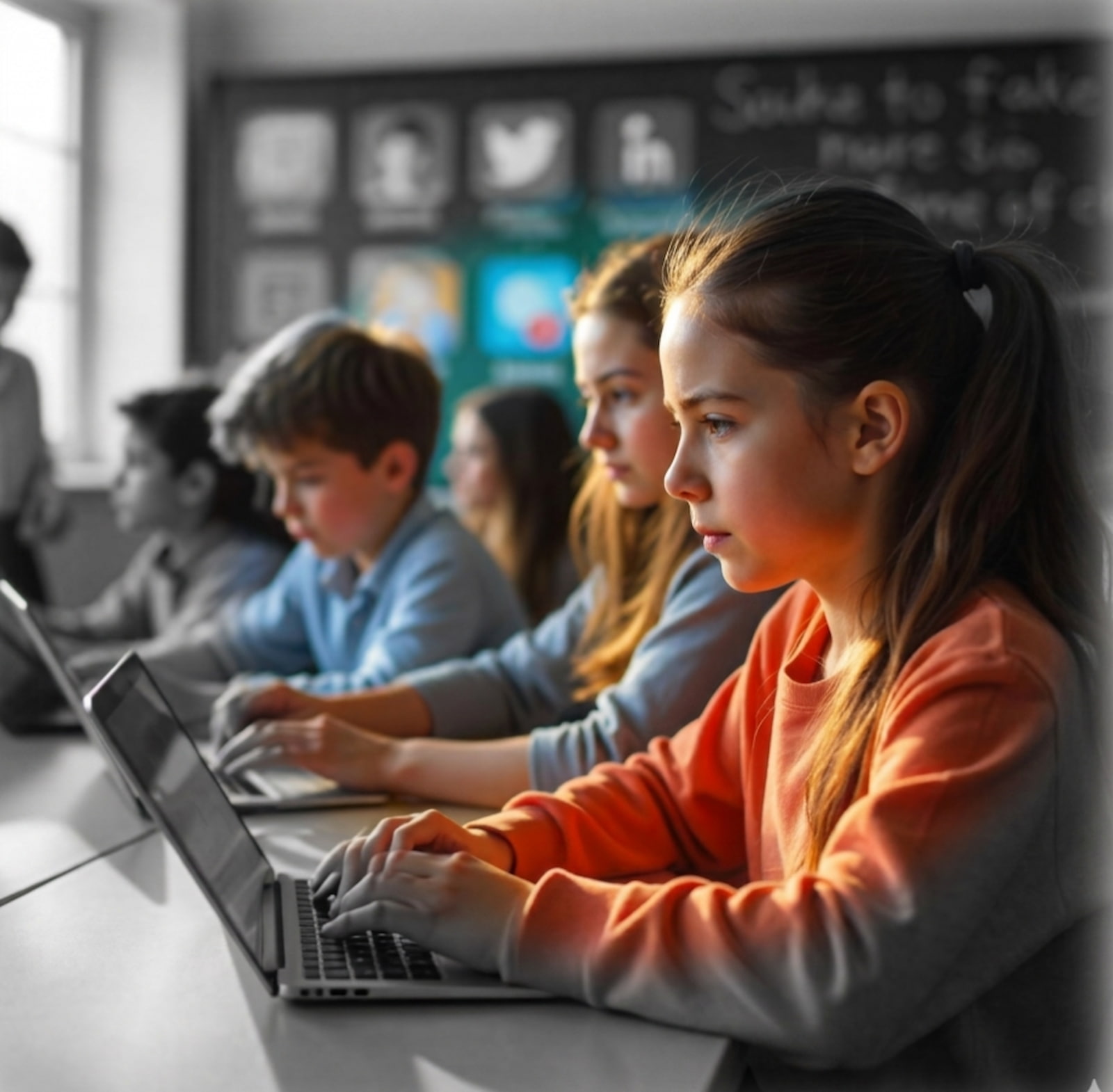 Medientraining Klasse 7 und 8 – Schülerinnen und Schüler arbeiten an Laptops, NRW